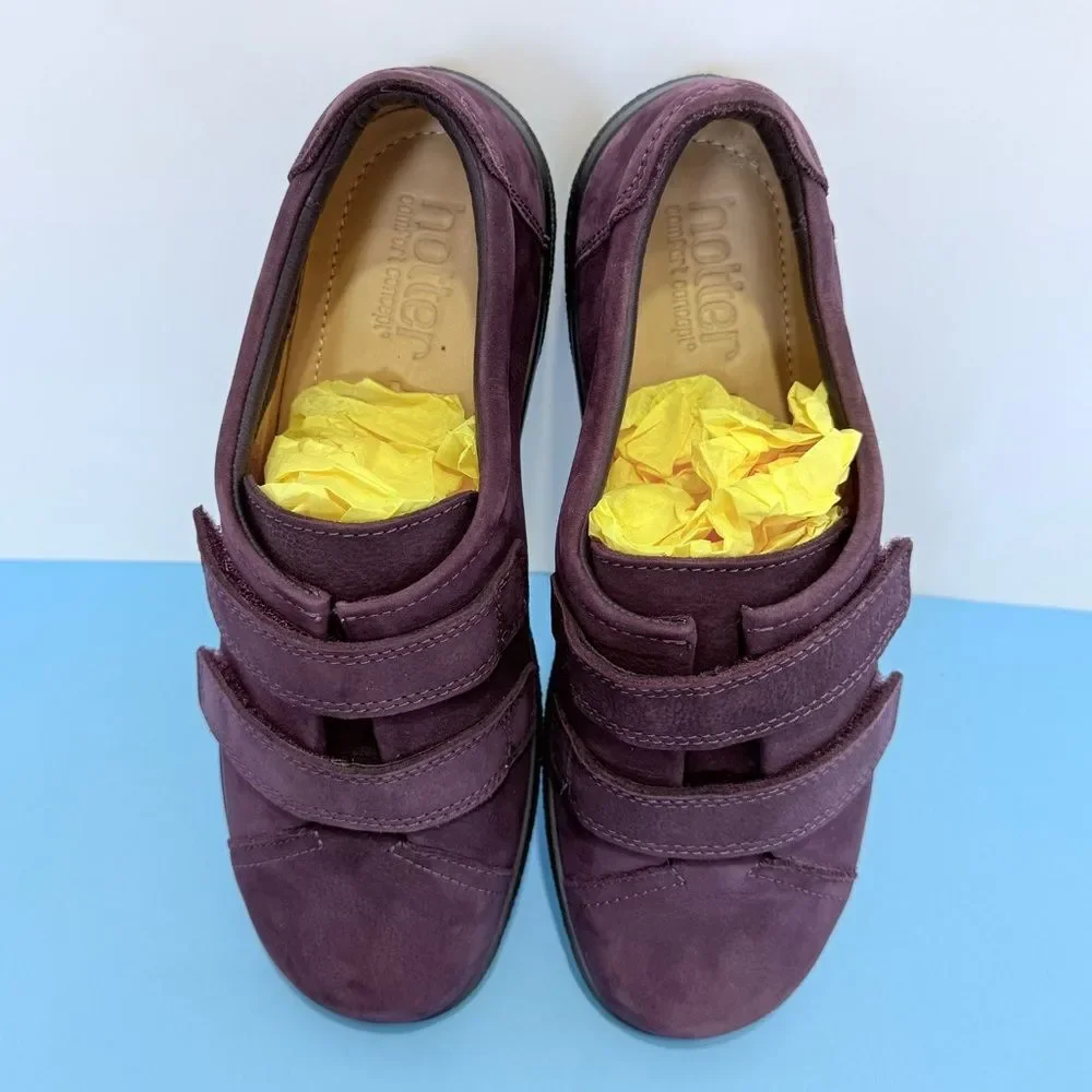 HOTTER Double Adjustable Strap Shoes – Purple & Leather, Size 6